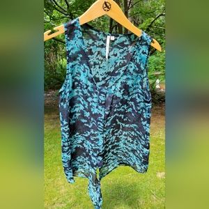 Bellatrix Sleeveless Sheer Black and Turqouise Sheer Blouse